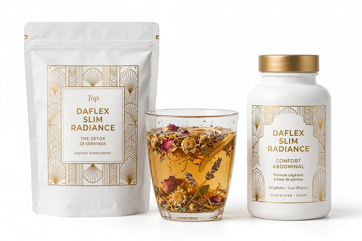 Kit Daflexslim Routine confort Abdominal- Thé détox 28 jours + 60 gélules Légèreté cure 28 jours