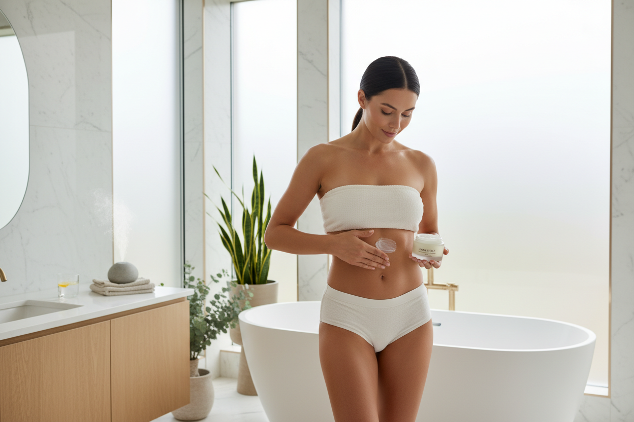 Personne utilisant la crème minceur